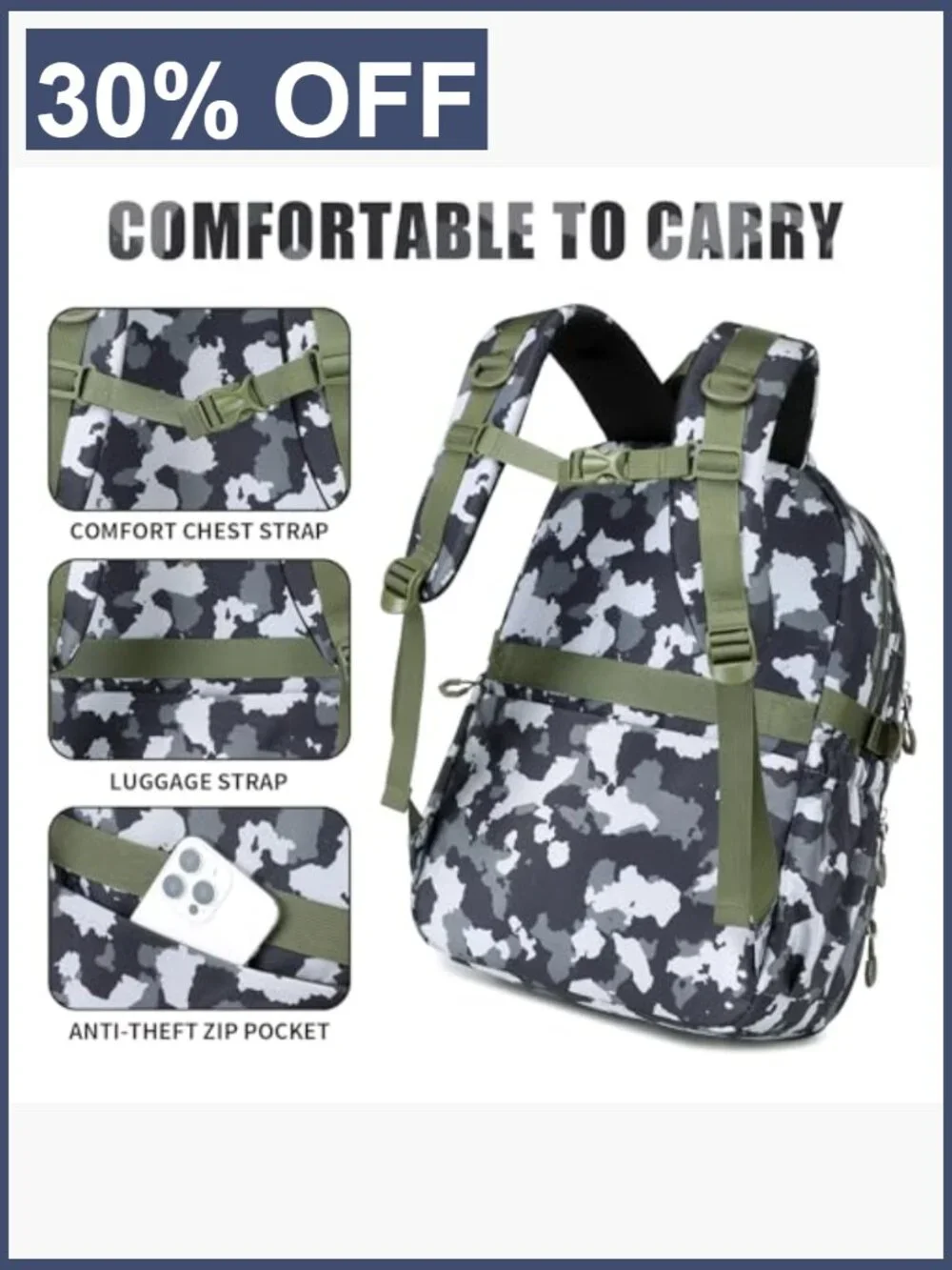 Tactical Military Camo Backpack for Teens Men, Waterproof 15.6